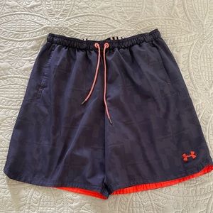 Under Armour Navy pattern w/ orange trim athletic shorts